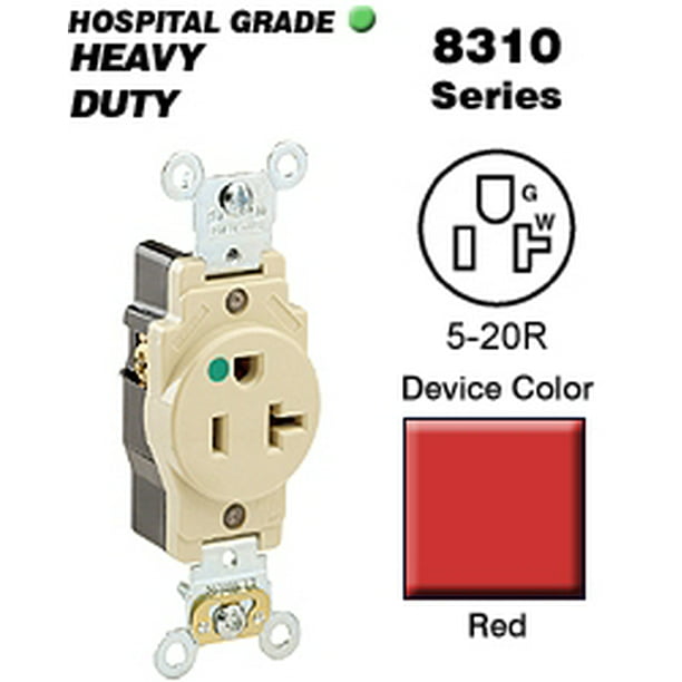 Leviton 8310-R Single Receptacle Hospital Grade 5-20R 20A 125V NEW IN BOX Red
